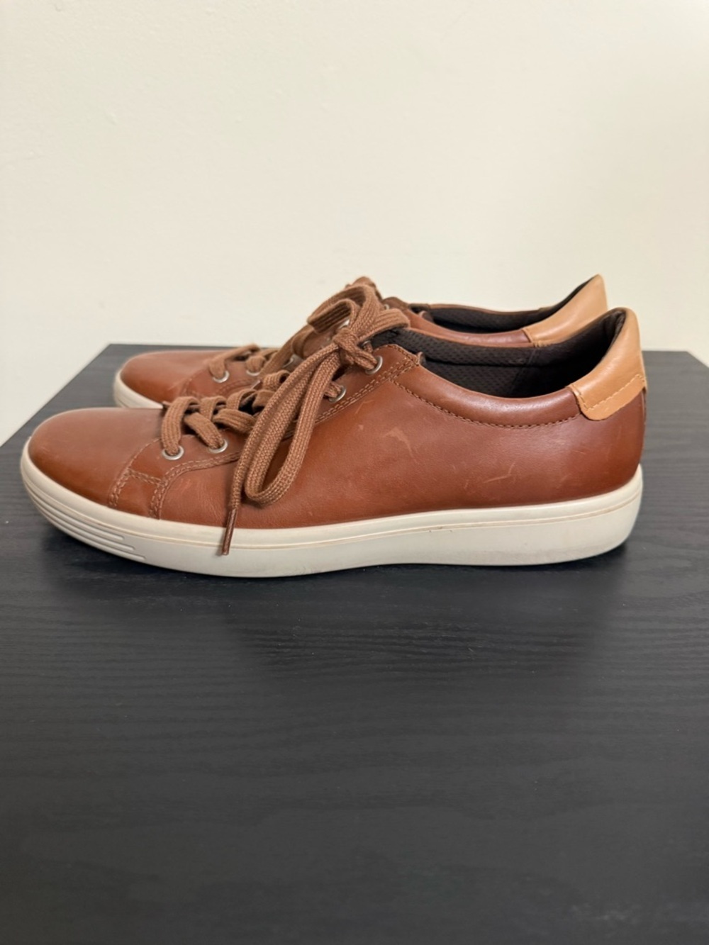 Ecco Soft 7 Shoes Mens Size 10-10.5 EU 44 Brown Leather Lace Up Casual Sneakers - Picture 4 of 7